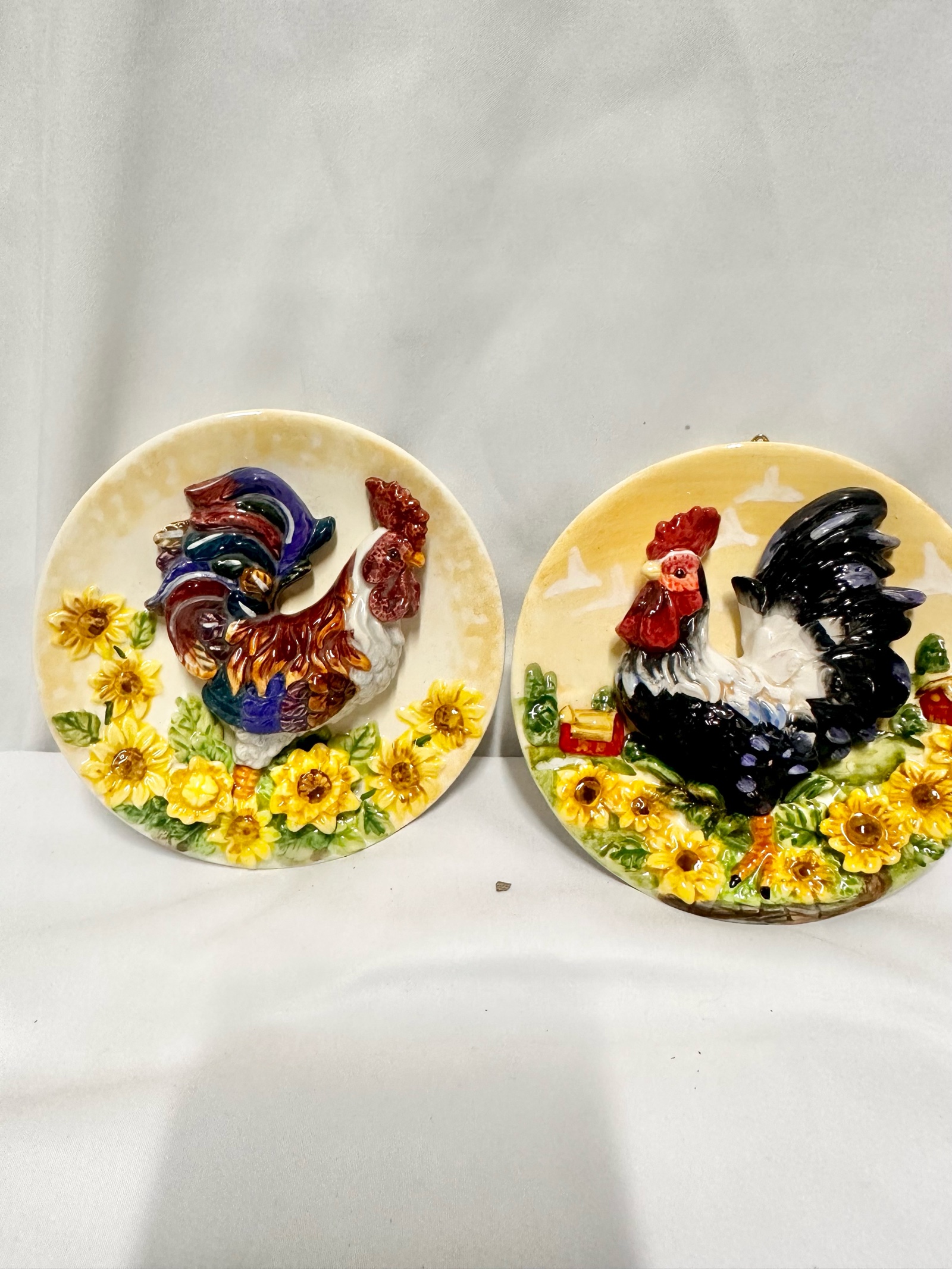 3d Ceramic Rooster and Sunflower Plates