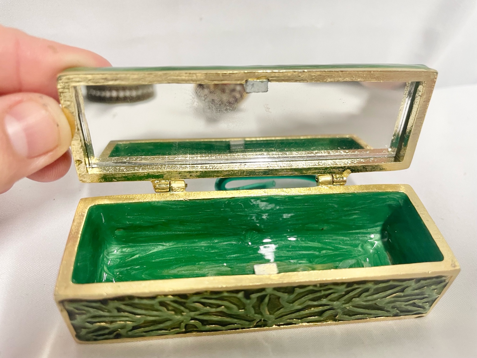 Italian Alabaster rare hand carved trinket box with mirror