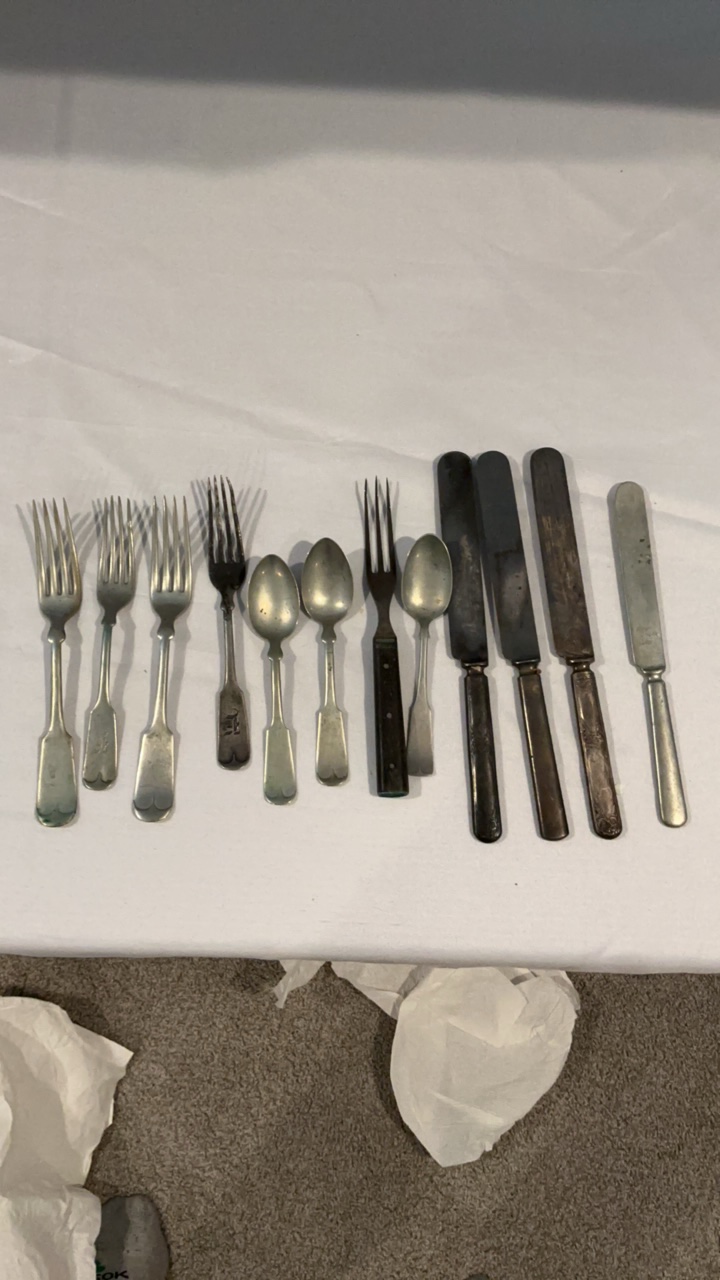 Antique Mixed Metal Flatware Collection  11 Piece Set  Rogers Nickel Silver & Brazil Silver
