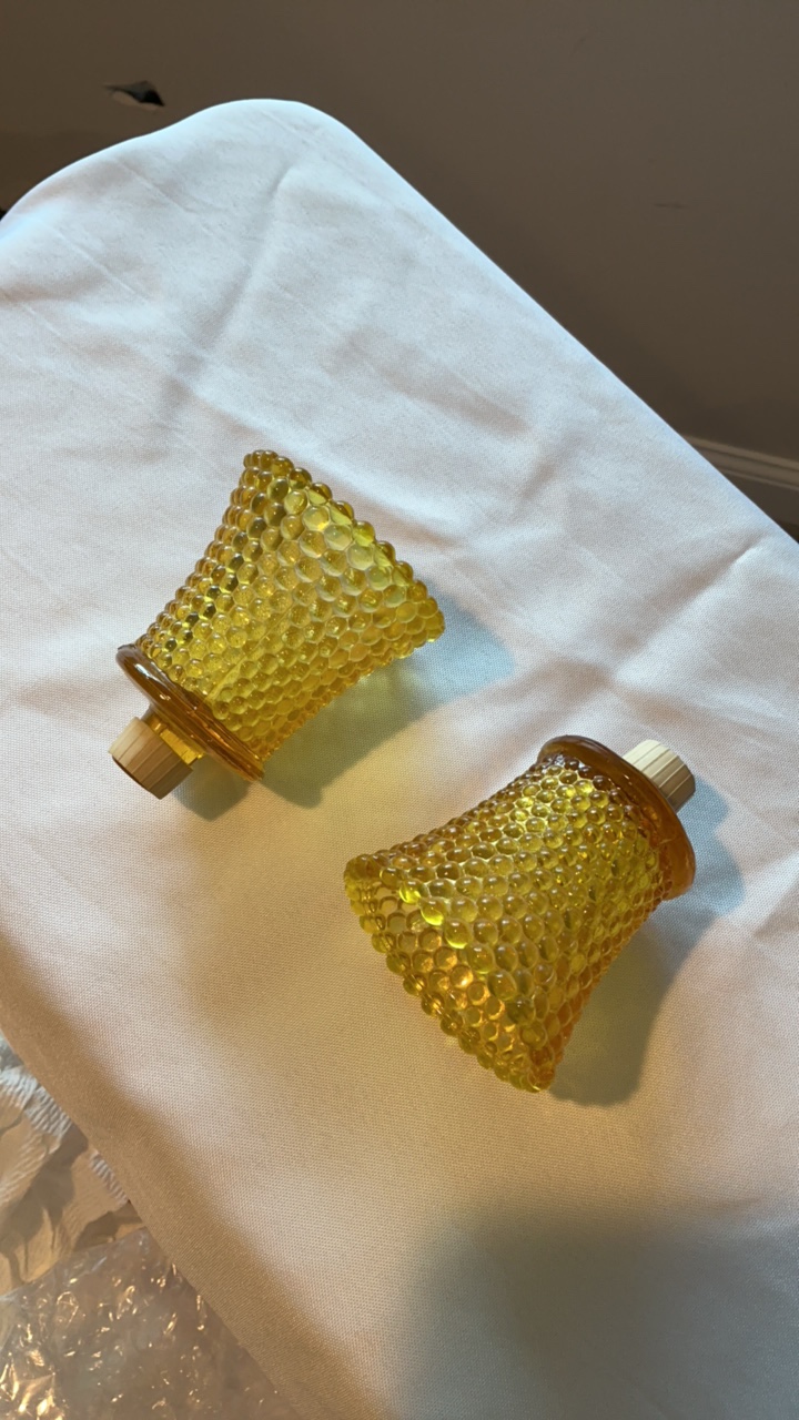 Pair of Vintage Amber Hobnail Peg Votive Candle Cups - Home Interiors