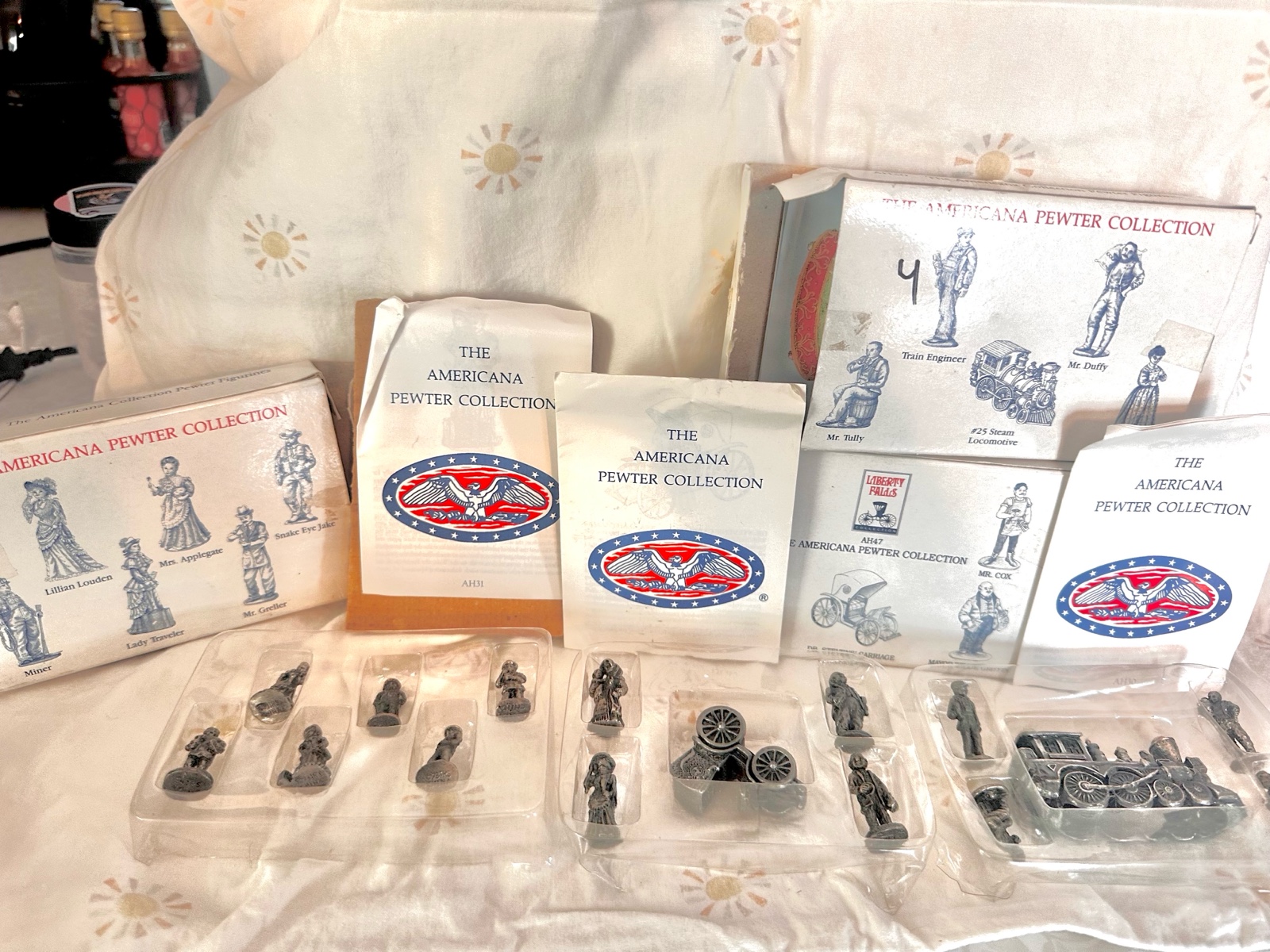 Three originally Boxed Solid Pewter Figurines, by Americana Pewter Collection