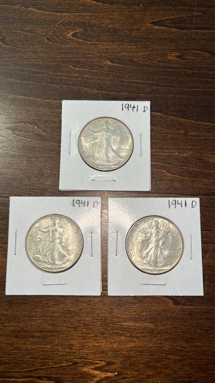 lot 19 image: 3x 1941D AU silver half dollars in great condition