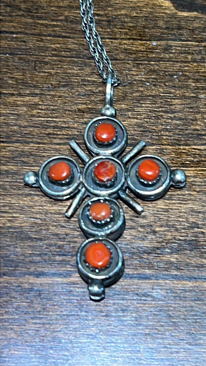 lot 41 image: Cora Turquoise and Sterling Silver Native Cross Necklace