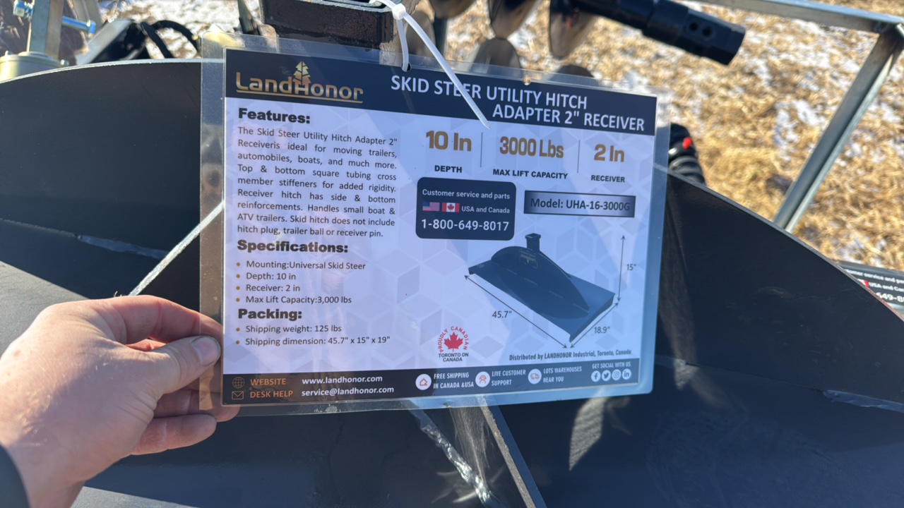 lot 15 image: Skid Steer Utility Hitch Adapter 2 ReceiverLandhonor2025UnusedUHA-16-3000G