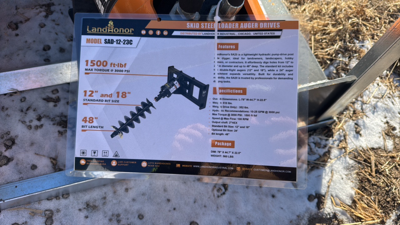 lot 32 image: Skid Steer Loader Auger DrivesLandhonor2025UnusedSAD-12-23C