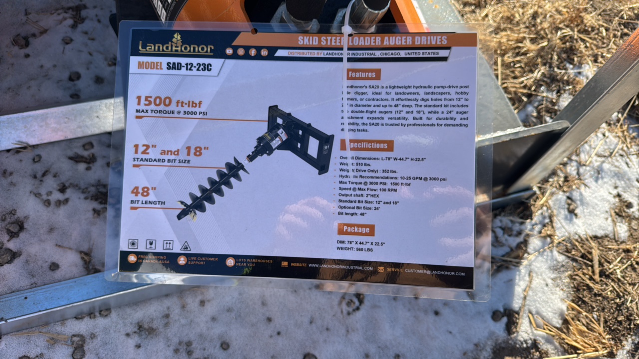 lot 34 image: Skid Steer Loader Auger DrivesLandhonor2025UnusedSAD-12-23C