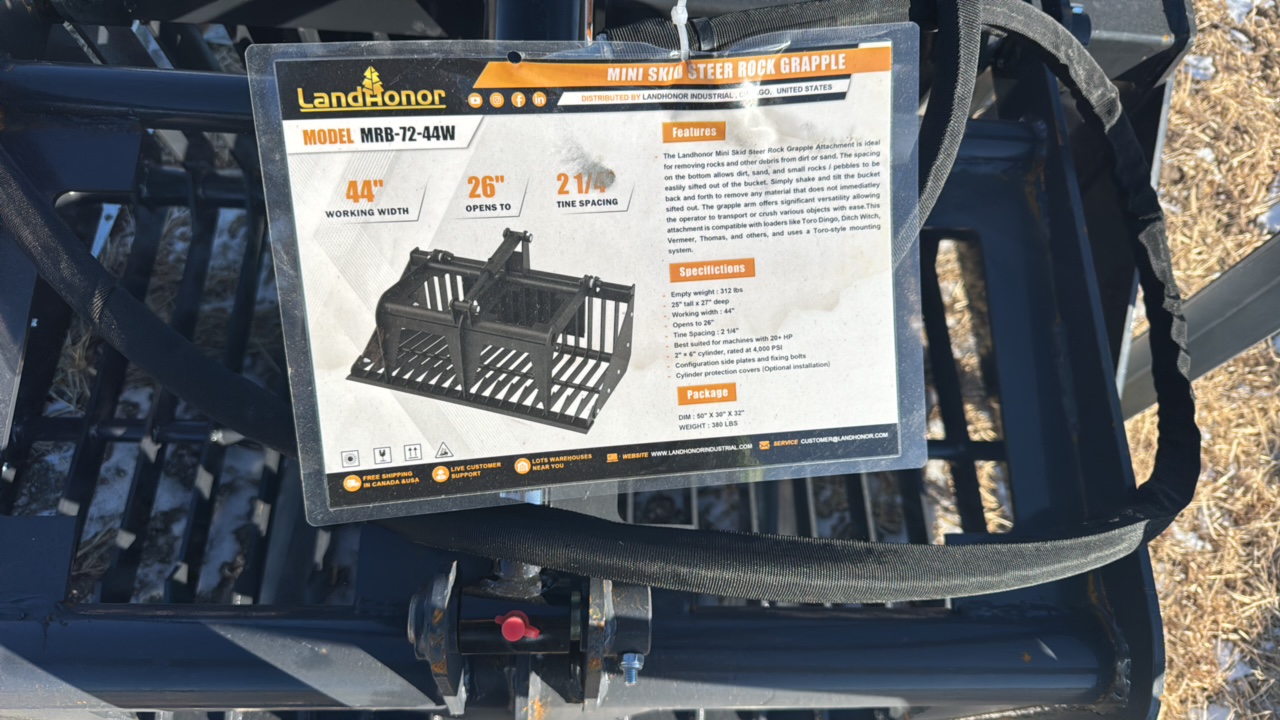 lot 47 image: Mini Skid Steer rock Grapple BucketLandhonor2025UnusedMRB-72-44W