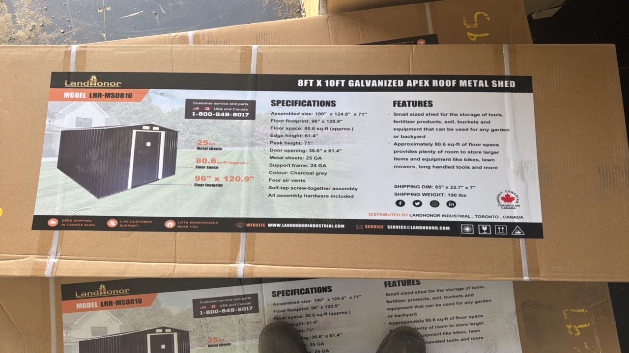 lot 75 image: 8ft x 10ft Galvanized Apex Roof Metal ShedLandhonor2025UnusedLHR-MS0812