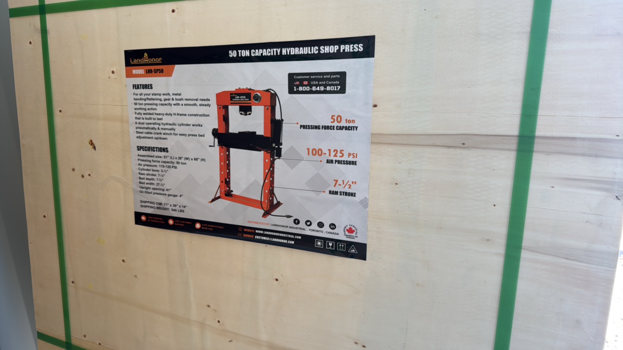 lot 77 image: 50 TON CAPACITY HYDRAULIG SHOP PRESSLandhonor2025UnusedLHR-SP50