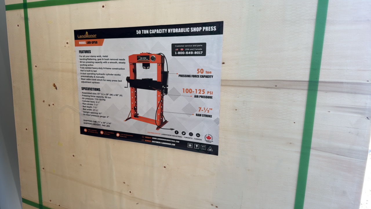 lot 78 image: 50 TON CAPACITY HYDRAULIG SHOP PRESSLandhonor2025UnusedLHR-SP50