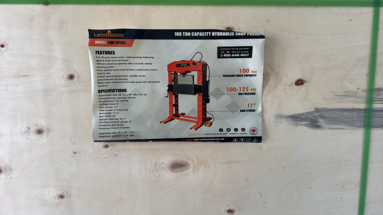 100 TON CAPACITY HYDRAULIG SHOP PRESS	Landhonor	2025	Unused	LHR-SP100