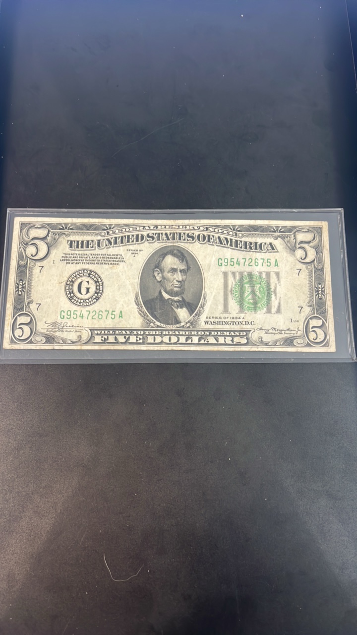 lot 41 image: 1934A $5 Bill in good shape