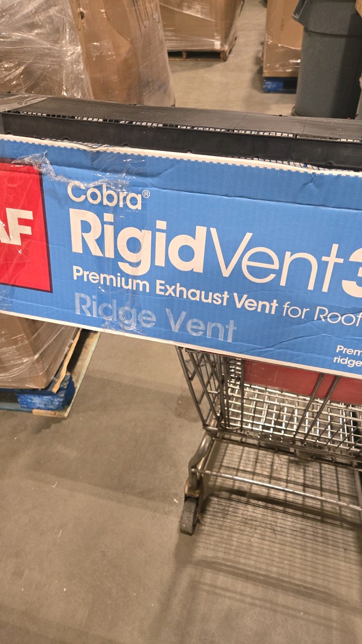 lot 102 image: GAF Cobra Rigid Vent 3-9 in. x 48 in. in Black Plastic Roof Ridge Vent, Case