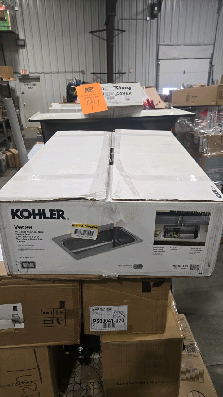 lot 103 image: KOHLER Verse 33 in. Drop-in Single Bowl 18 Gauge Stainless Kitchen Sink with 4 Faucet Holes
