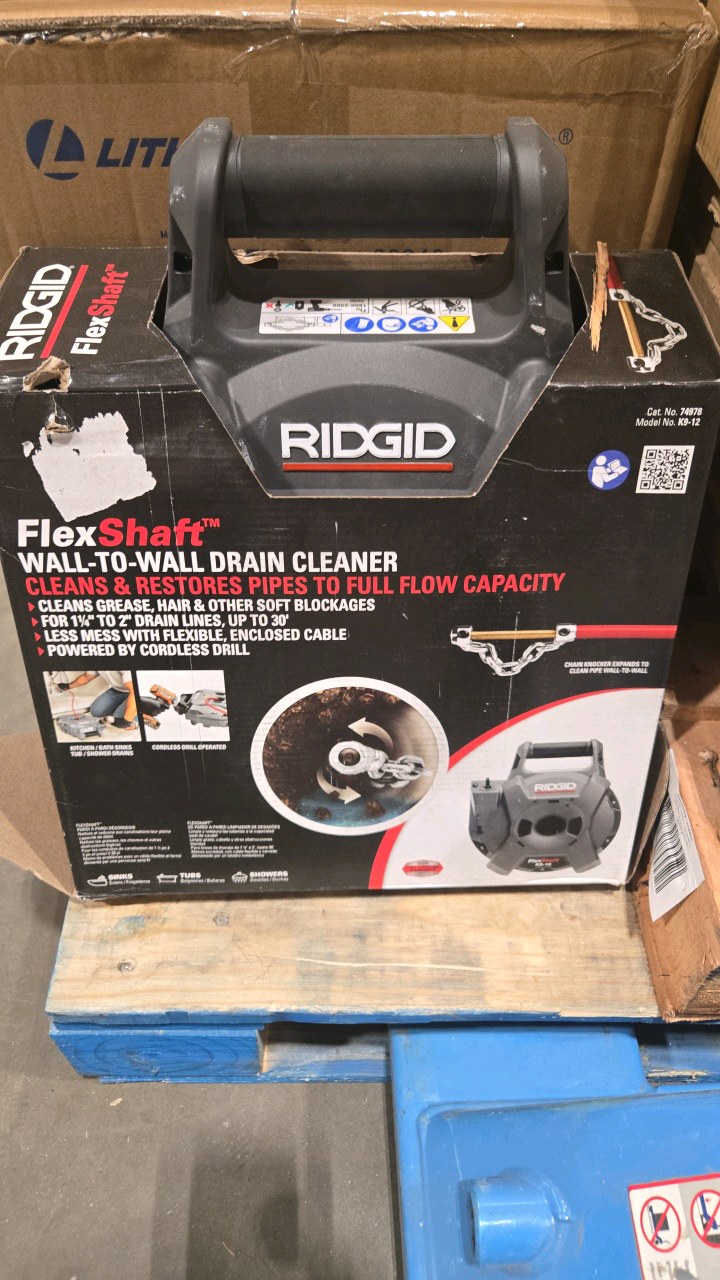 lot 118 image: RIDGID K9-12 FlexShaft Wall-to-Wall Drain Cleaner, 14 in. x 30 ft. Cleans 1-14 in. to 2 in. Pipes to Full Flow Capacity