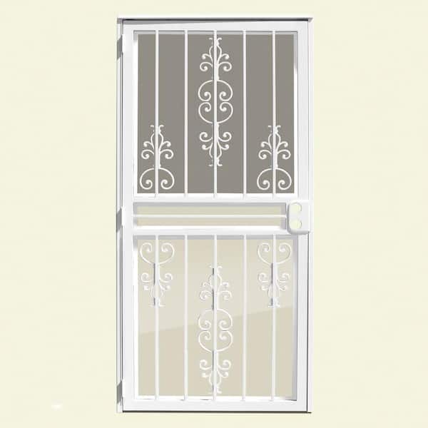 lot 131 image: Unique Home Designs 36 in. x 80 in. Estate White Recessed Mount All Season Security Door with Insect Screen and Glass Inserts
