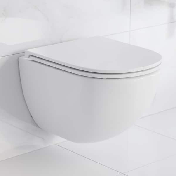 lot 139 image: Swiss Madison St. Tropez Wall Hung Round Toilet Bowl Only 0.81.28 GPF Dual Flush in White