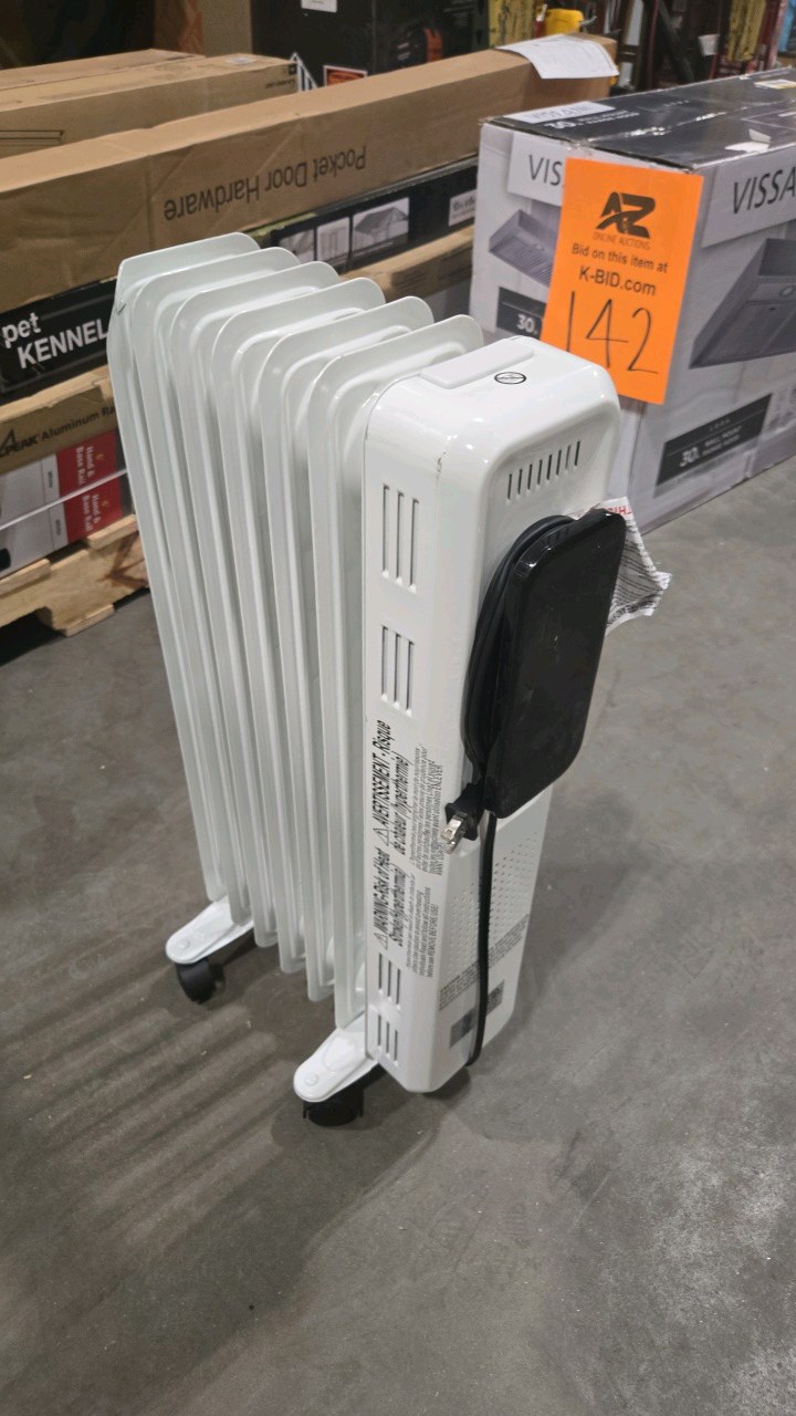 lot 143 image: R.W.FLAME 1500W Portable Electric Oil Heater with LCD Display and Anti-Tip Protection in White