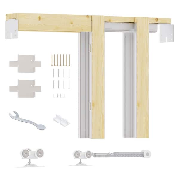 lot 145 image: ARK DESIGN 18 in. to 36 in. x 80 in. Universal Aluminum Pocket Door Frame with Hardware Kit and Soft Close