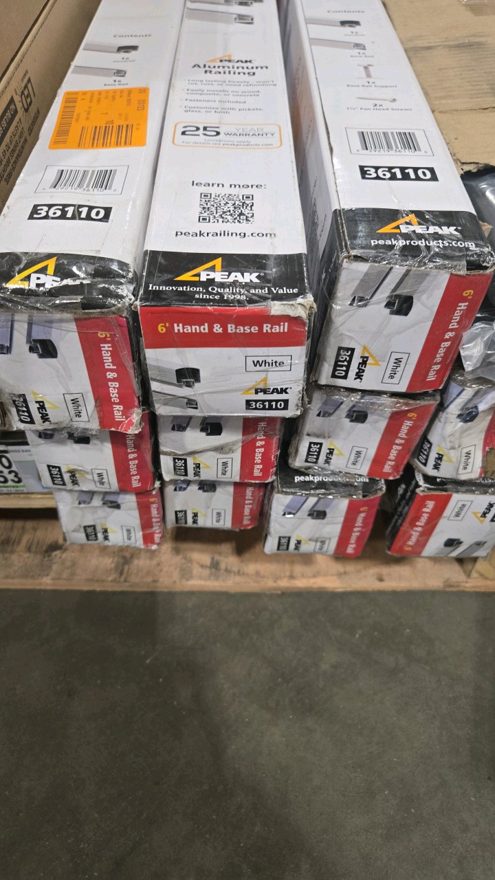 lot 147 image: (13) PEAK Aluminum Railing 6 ft. White Aluminum Deck Railing Hand and Base Rail for 36 in. high system