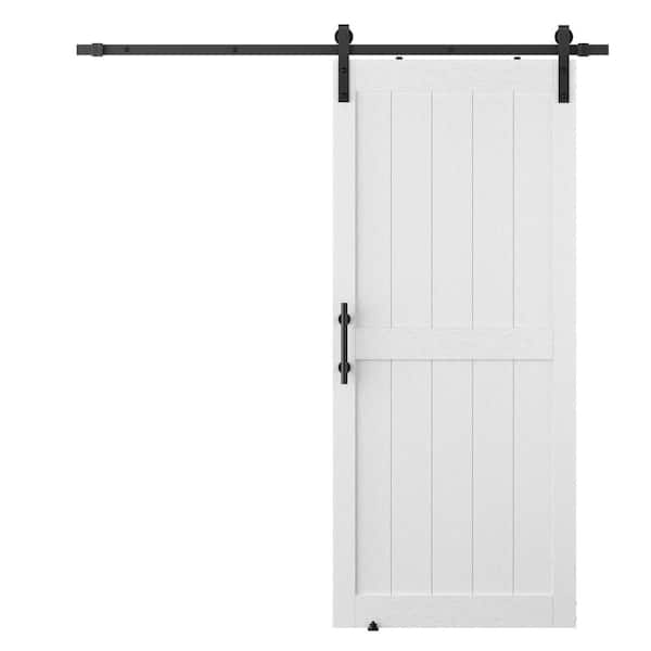 lot 192 image: GOLDENPOLEY 36 in. x 96 in. Paneled H shape Mid-bar White Finished MDF Interior Sliding Barn Door with Hardware Kit
