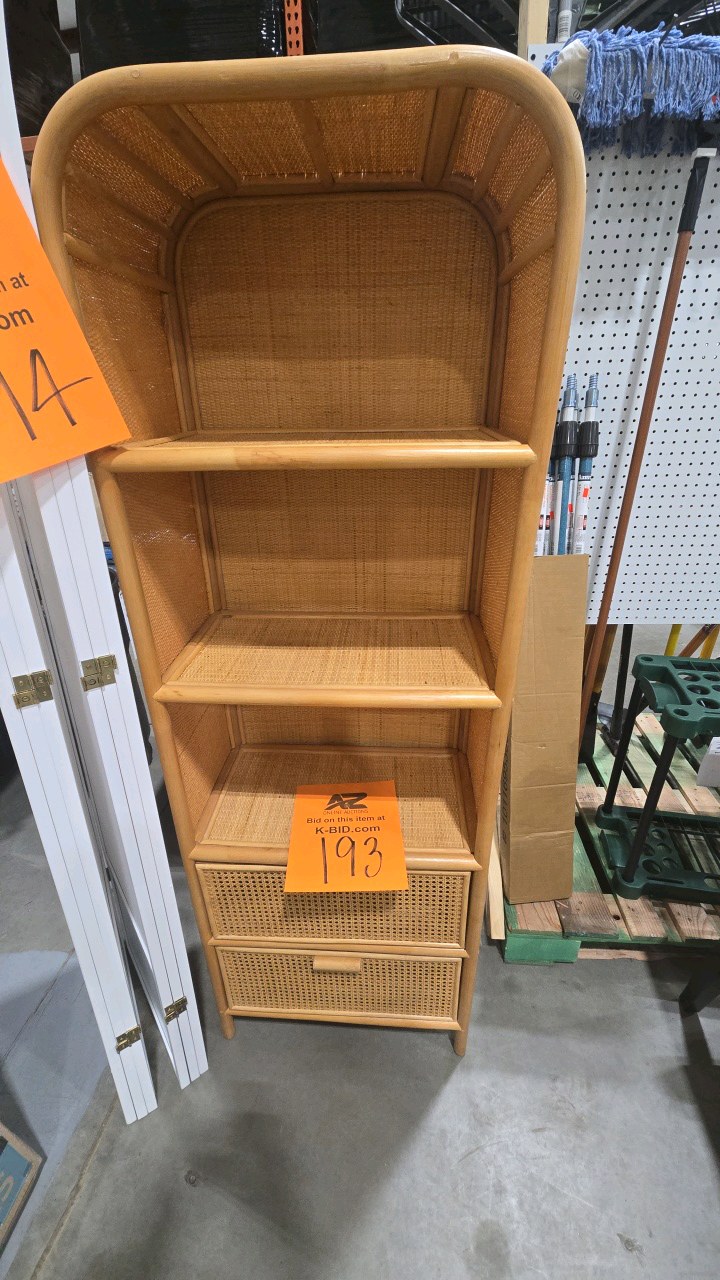 lot 193 image: bali & pari Curacao 67.7 in. Tall Light Honey Rattan Wicker Bookcase