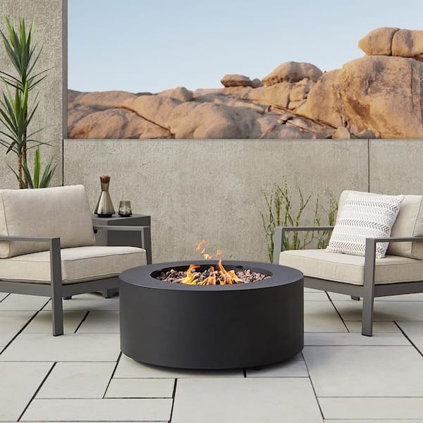 lot 195 image: Real Flame Aegean 36 in. W X 15 in. H Round Powder Coated Steel Liquid Propane Fire Pit in Black with NG Conversion Kit