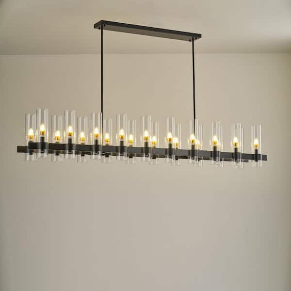 lot 26 image: YUYI Farmhouse Chandelier 68 in., 20-Lights Linear Black Chandelier for Dining Room, Kitchen Island, Living Room