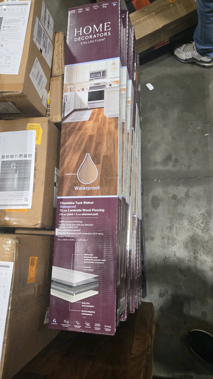 lot 28 image: Home Decorators Collection Chamblee Tuck Walnut 12 mm T x 8.03 in. W Waterproof Laminate Wood Flooring (127 sqft)