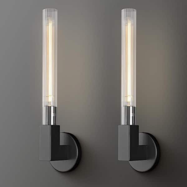 lot 29 image: YUYI 19 in. 1-Light Black Wall Sconce, Modern Glass Vanity Lights Set of 2, Wall Lamp for Bathroom, Living Room, Bedroom