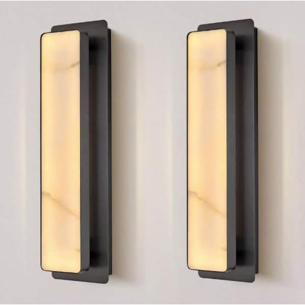 lot 30 image: YUYI 20 in. 1-Light Black LED Wall Sconce, Natural Alabaster Modern Wall Light for Bedroom, Bathroom, Living Room