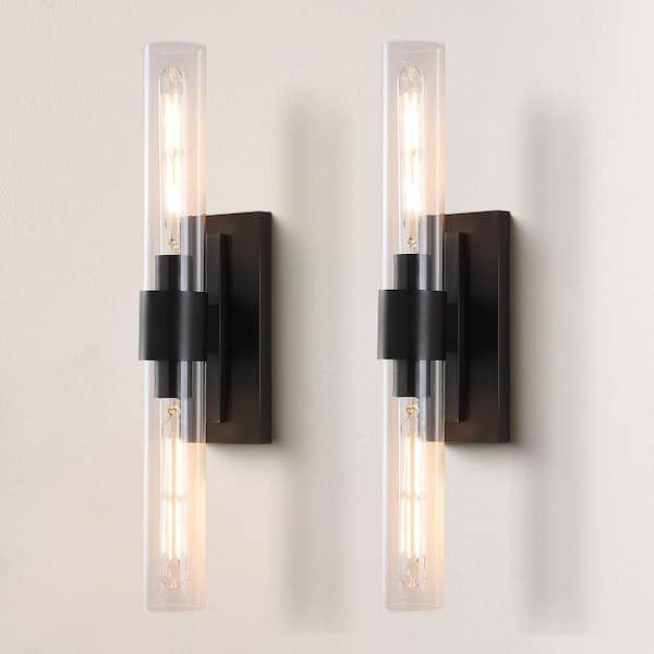 lot 32 image: YUYI 24.8 in. 2-Light Matte Black Wall Sconce, Vanity light, Modern Wall Light for Living Room, Bathroom, Bedroom (Set of 2)