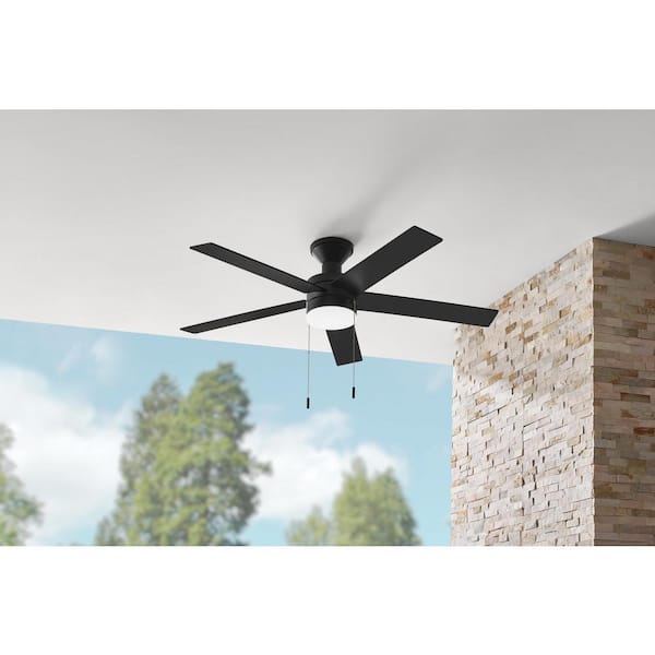lot 46 image: Hampton Bay Caltris 52 in. Integrated LED IndoorOutdoor Matte Black Ceiling Fan with Light and Pull Chains Included