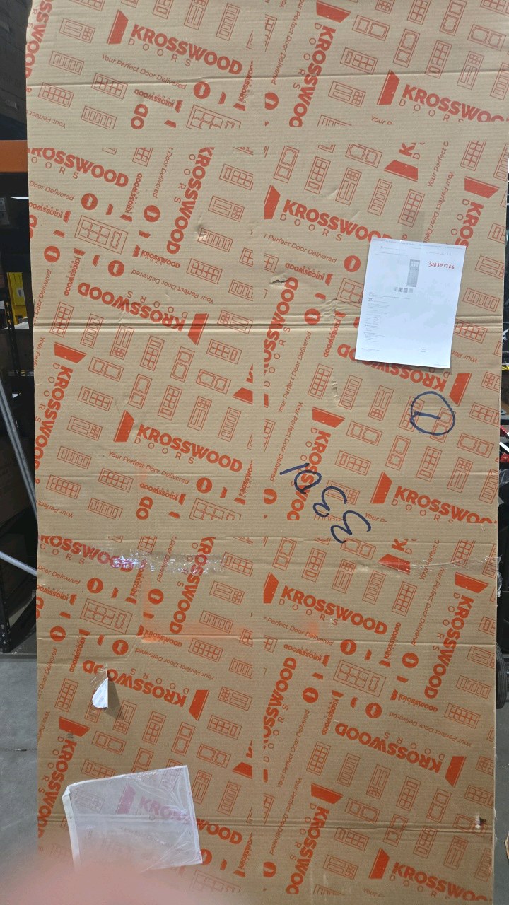 lot 56 image: Krosswood Doors 42 in. x 96 in. Craftsman 1-Panel 6-Lite Clear Low-E Knotty Alder Unfinished Wood Front Door Slab