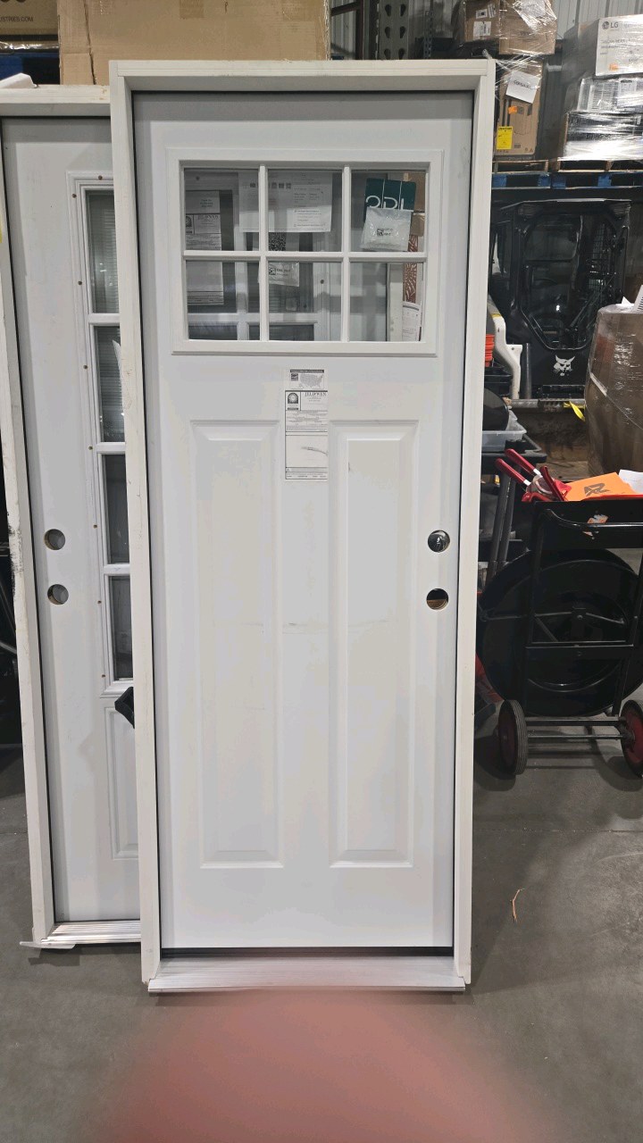 lot 57 image: JELD-WEN 30 in. x 80 in. 6 Lite Craftsman Primed Steel Prehung Left-Hand Inswing Front Door