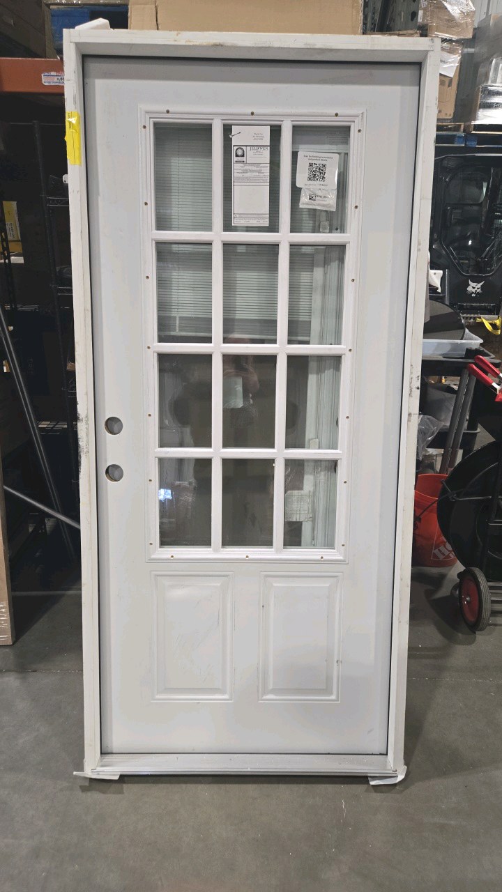 lot 58 image: JELD-WEN 36 in. x 80 in. 12 Lite Primed Steel Prehung Right-Hand Outswing Front Door