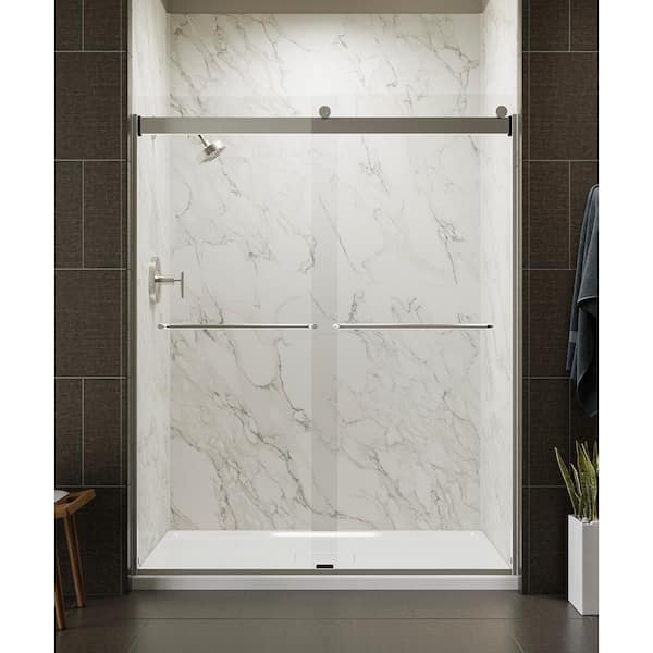 lot 63 image: KOHLER Levity 59.6 in. W x 74 in. H Sliding Frameless Shower Door in Nickel with Clear
