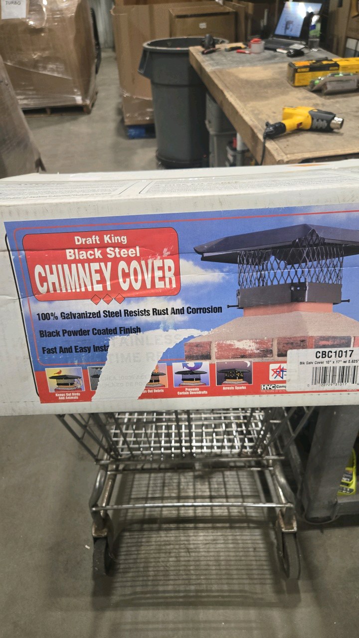 lot 99 image: HY-C 17 in. x 10 in. California Oregon Bolt-On Single Flue Chimney Cap in Black Galvanized Steel