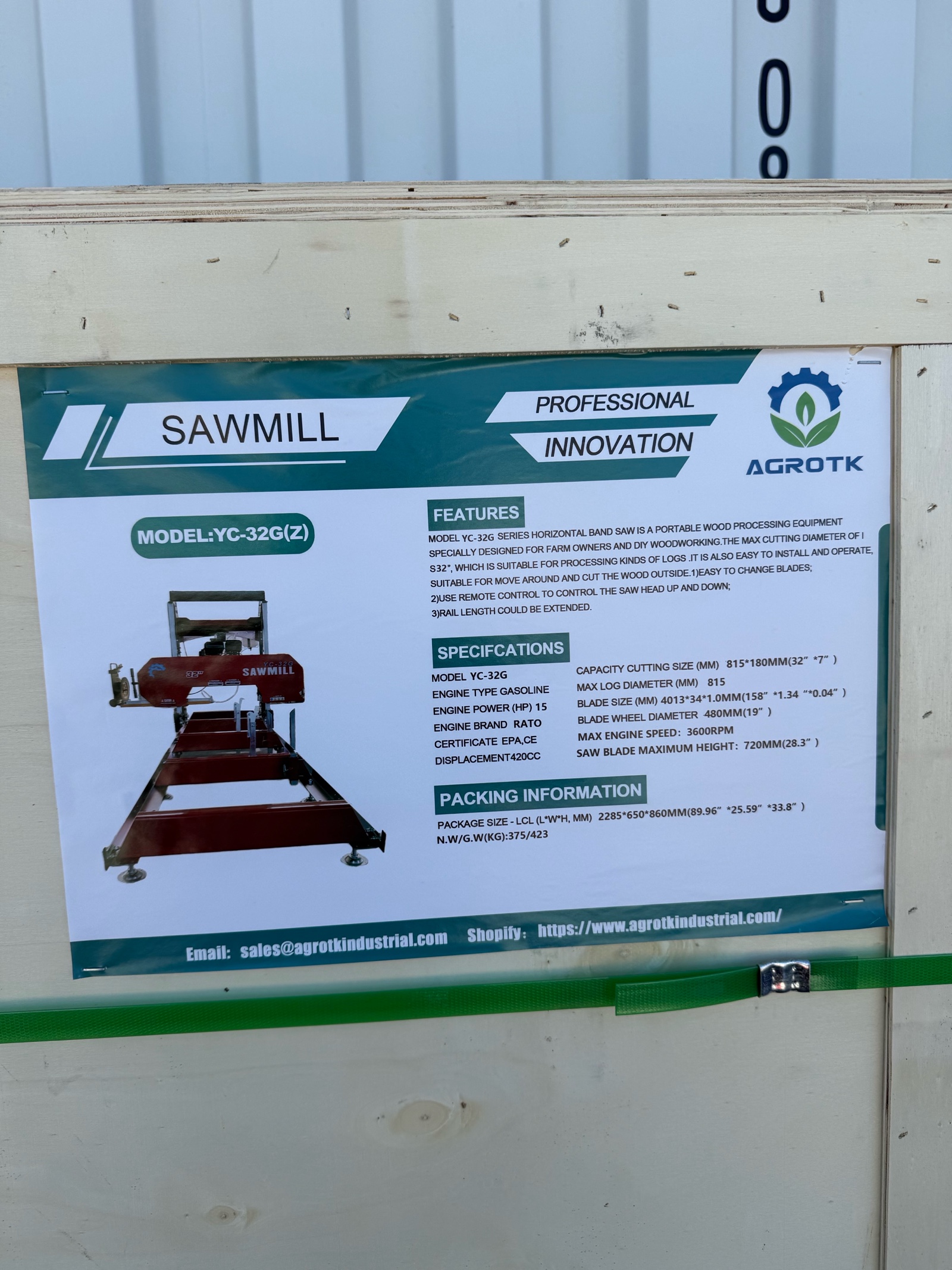 lot 2159 image: Portable Sawmill&nbspYC-32G Z