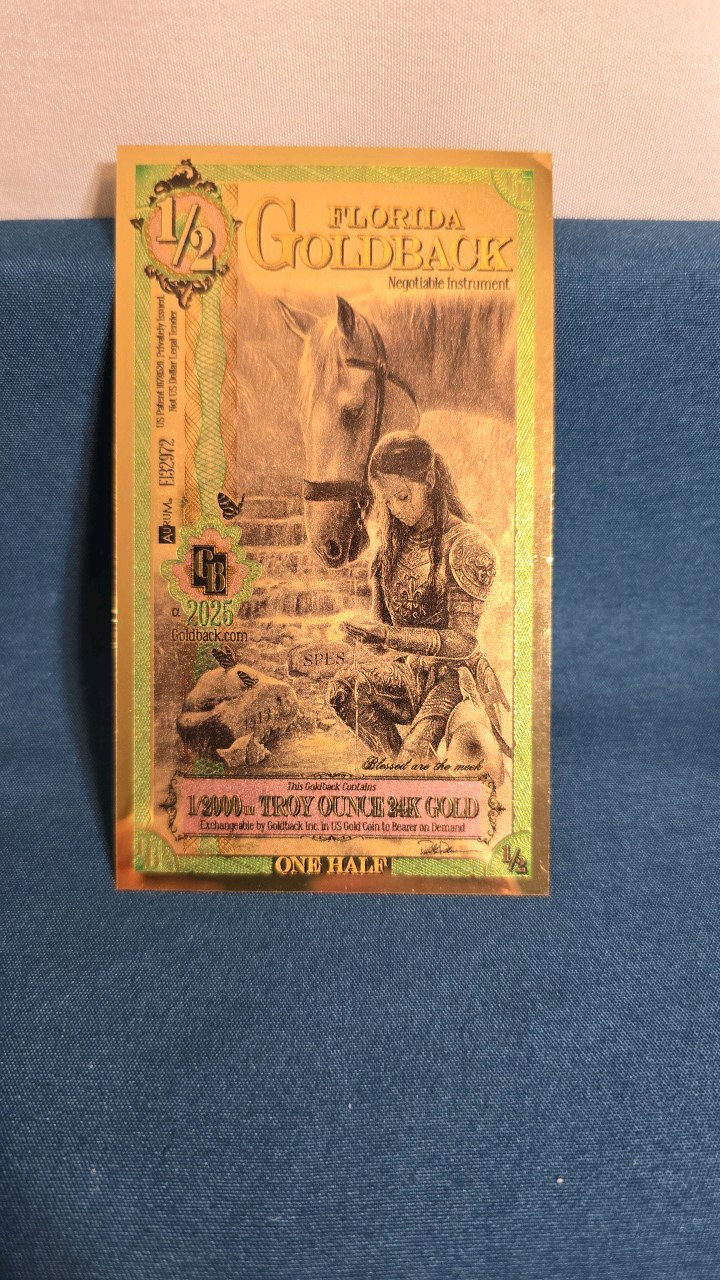 lot 24 image: 12000 24-KARAT  FLORIDA HALF GOLDBACK NOTE