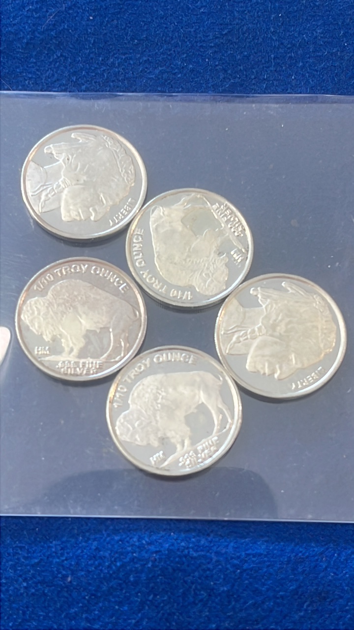 lot 10-1 image: 5 110 ozt Silver Buffalo rounds by HM