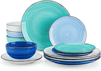 lot 105 image: Vancasso Bonita Blue Dinnerware Set, 12-Piece Set for 4 People, Bowls, Small Plates and Big Plates. RETAIL $60.00