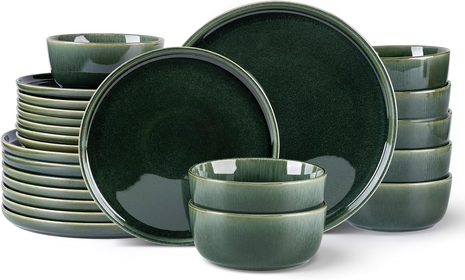 lot 106 image: Ceramic Dinnerware Set for 8 People, 24 Pieces, Plates and Bowls, GB Home Brand, Green Color RETAIL $140.00