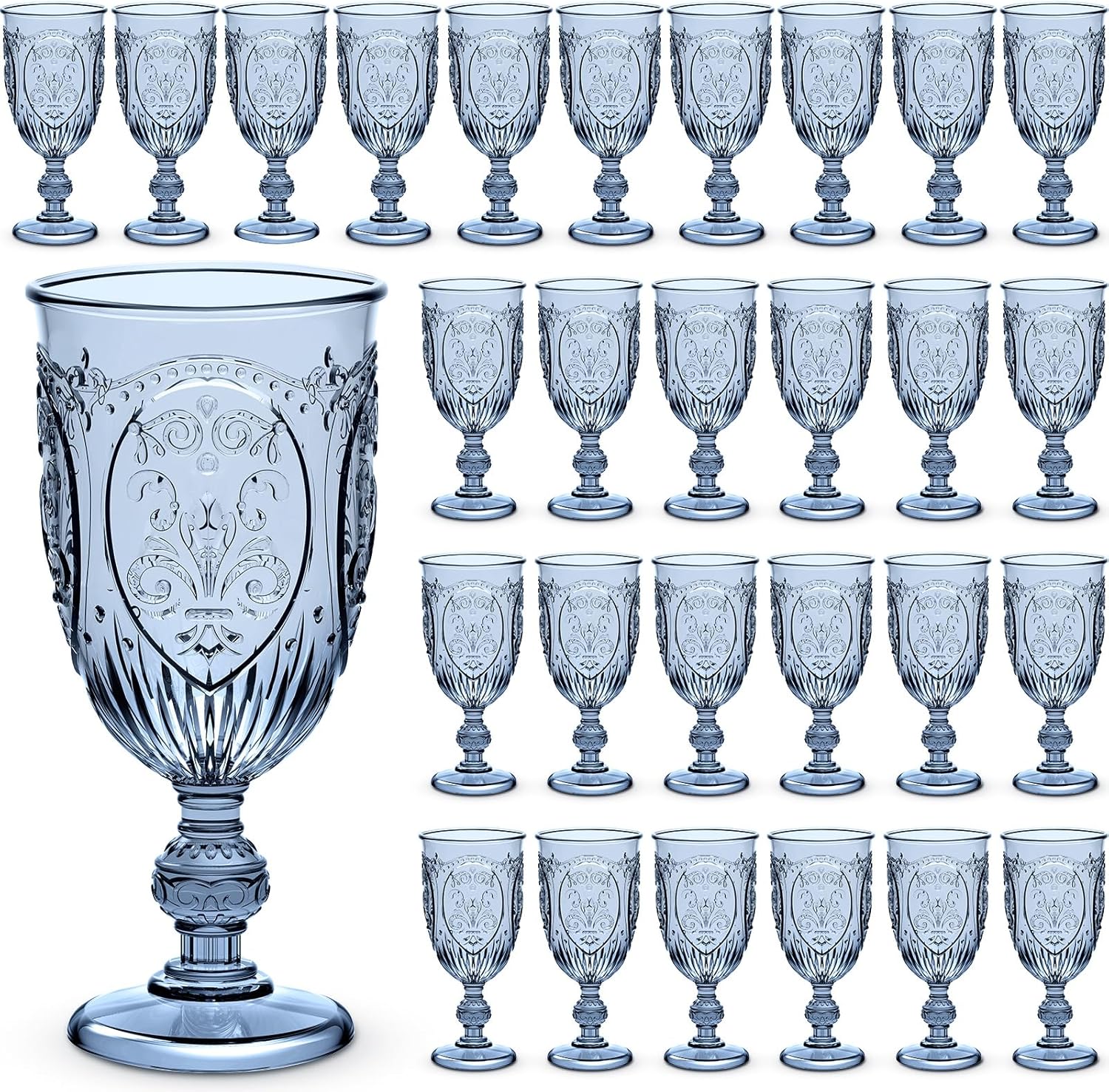 lot 132 image: 48 Plastic Goblet Glasses Blue Grand Event Party Glasses Elegant Look