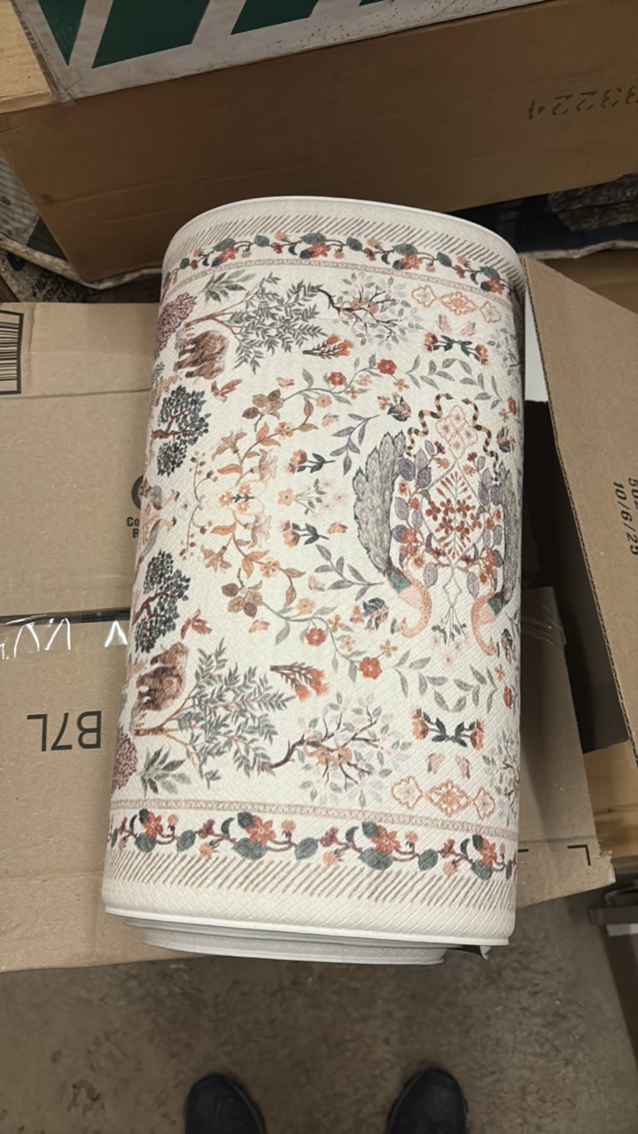 lot 134 image: Anti-Fatigue Mat for Standing Long Periods of Time, Greag for Kitchen, Bathroom, Work, Living Room, Floral Pattern, Tan and Brown in Color
