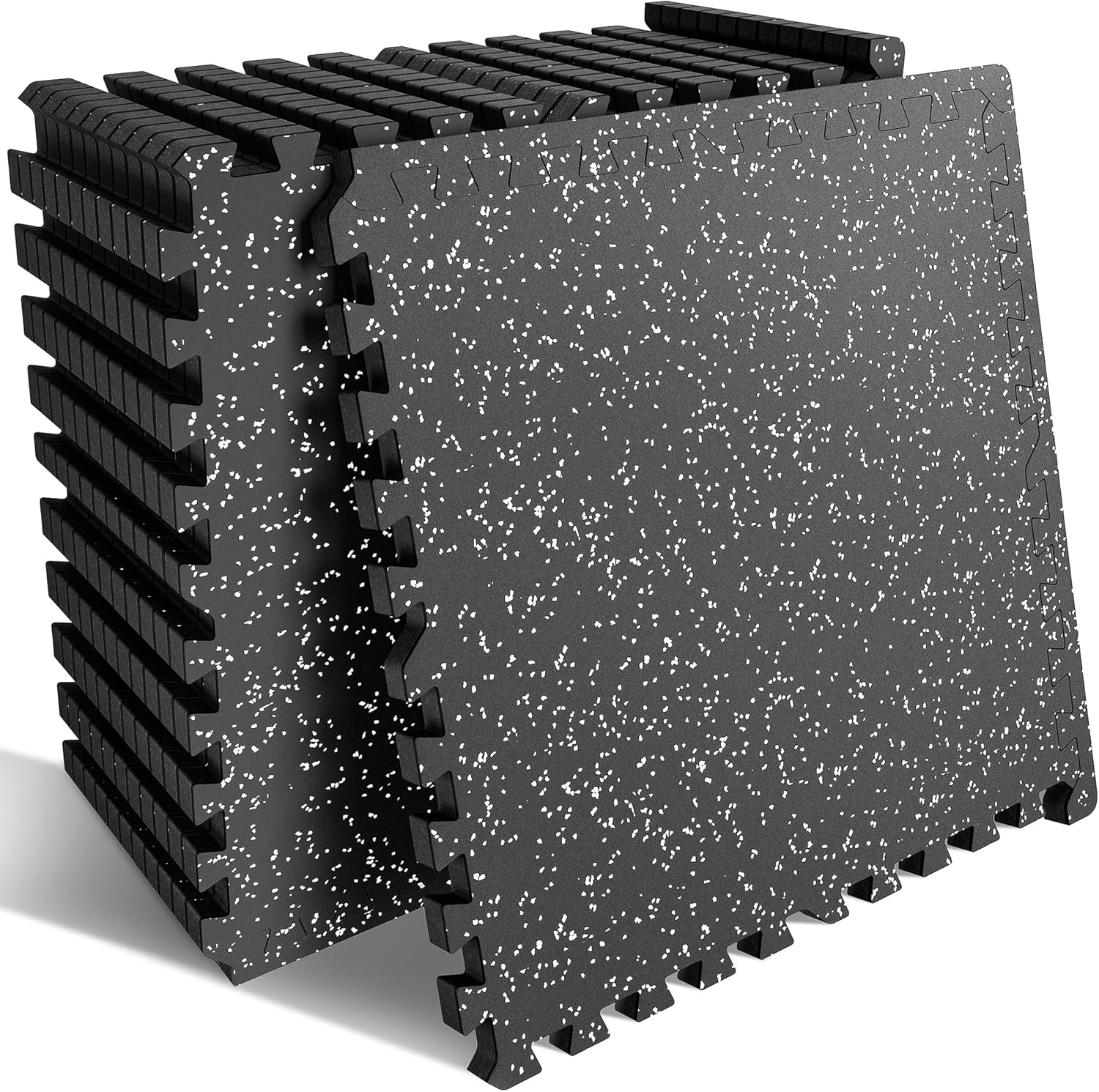 lot 137 image: Thick Rubber Flooring, Great for Home Gym, Basement, Play Area, Garage, 12 Pieces, 48 Square Feet, Great for Workout Mats, Black and Gray RETAIL $120.00