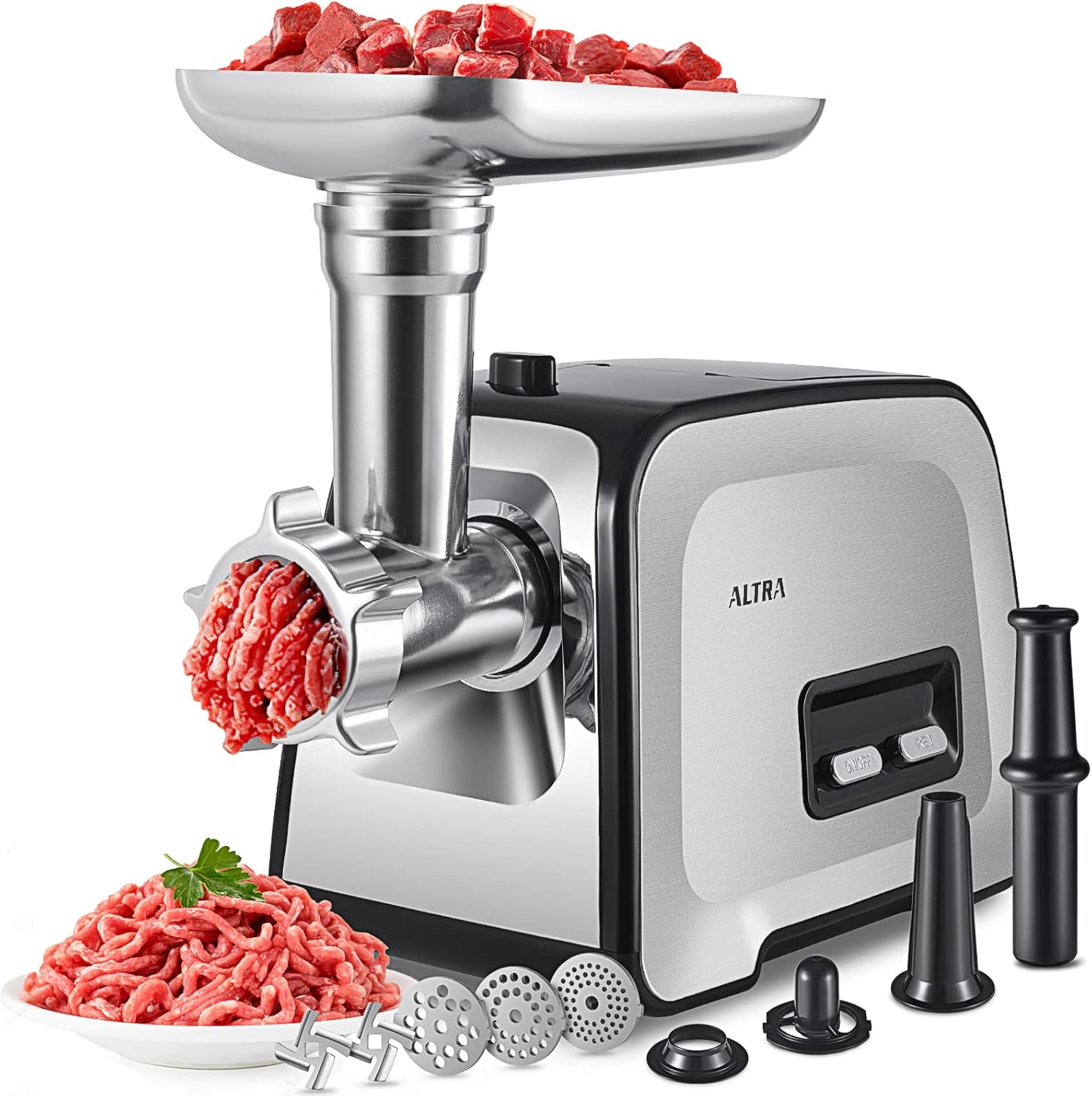 lot 147 image: Meat Grinder, Sausage Stuffer, 2800W Max Electric Meat Mincer with Stainless Steel Blades & 3 Grinding Plates, Home Kitchen & Commercial Use