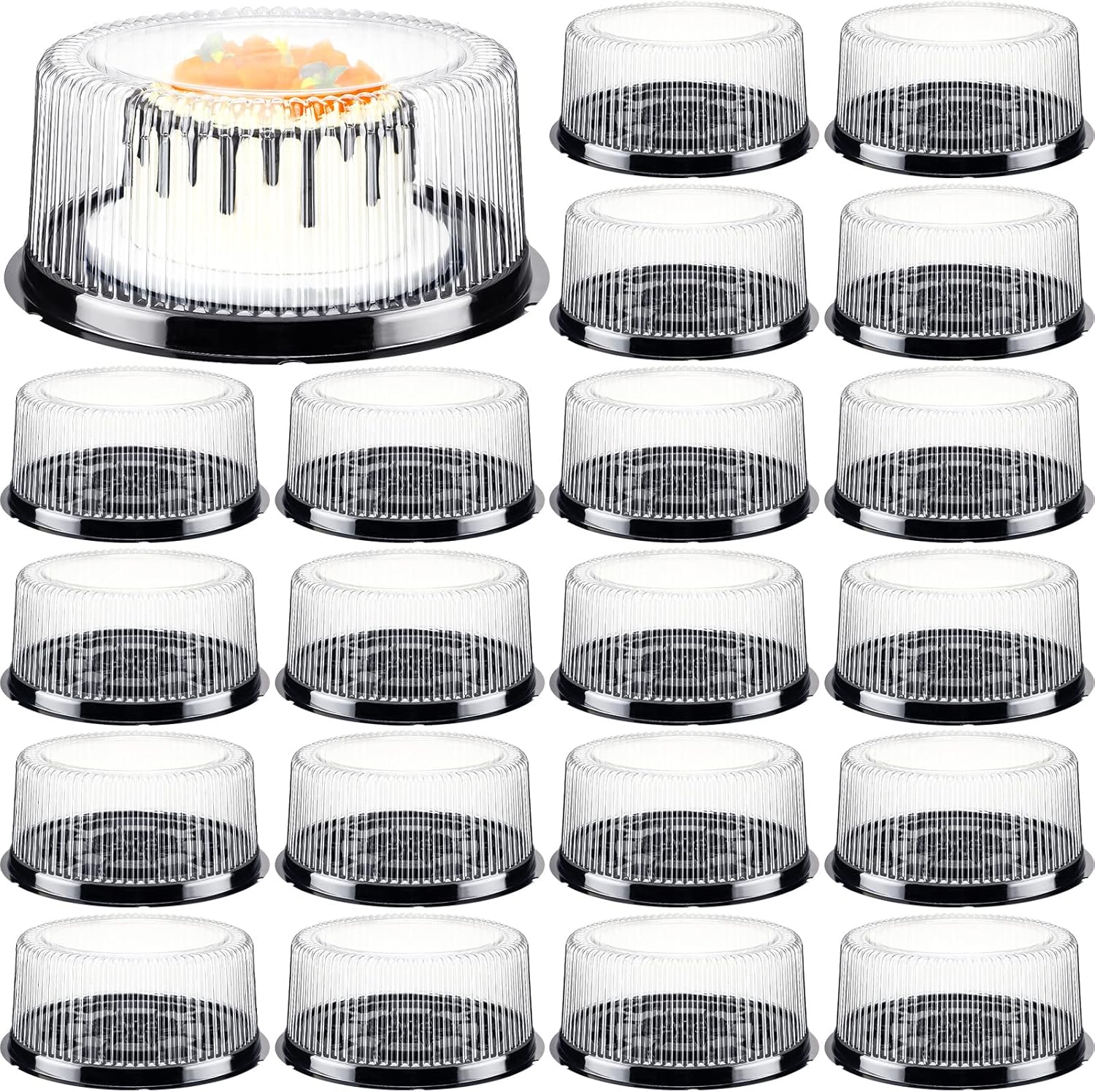 lot 148 image: 20-Pack of Clear Plastic Cake Display Containers, 10 Containers with Dome Lids, Round, Carrier and Holder, Great for Travel and Delivery, Birthdays, Parties, and More