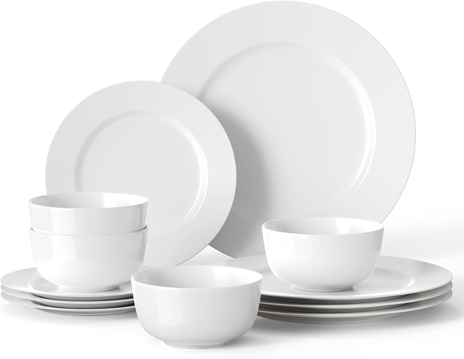 lot 150 image: 16 Piece Plates and Bowls Set, White Porcelain Dinnerware Sets, Ceramic Dishes Set Service for 4, White Kitchen Dinner Dining Ware Set