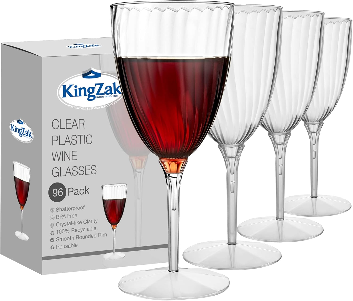 lot 152 image: Premium Wine Glasses PLASTIC 8-Ounces Disposable, 96-Count Glasses